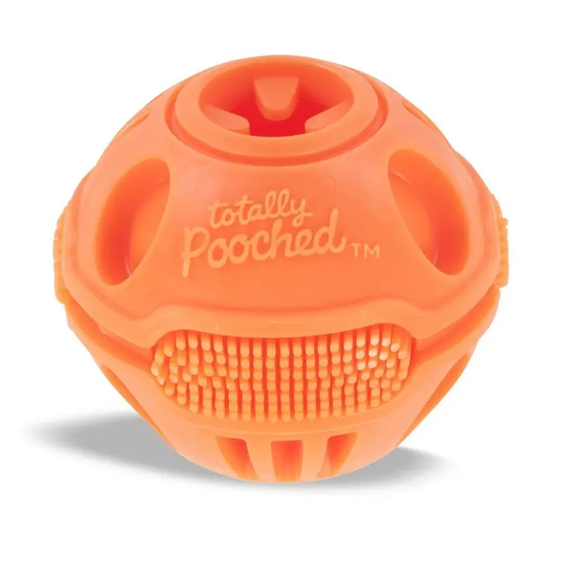 Totally Pooched Stuff'n Brush Ball 3" Orange Dog Toy