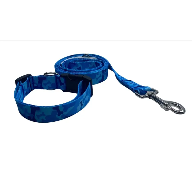 Blue Camo Bones Nylon Collars or Leads (5/8" wide)