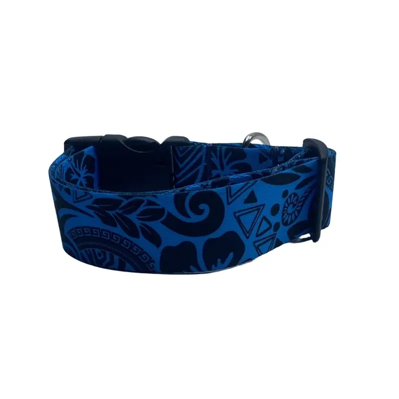Blue Tribal Floral Nylon Dog Collar (1.5" Wide)
