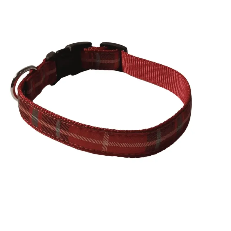 Red Mad about Plaid Dog Collars or Leads (5/8" Wide)