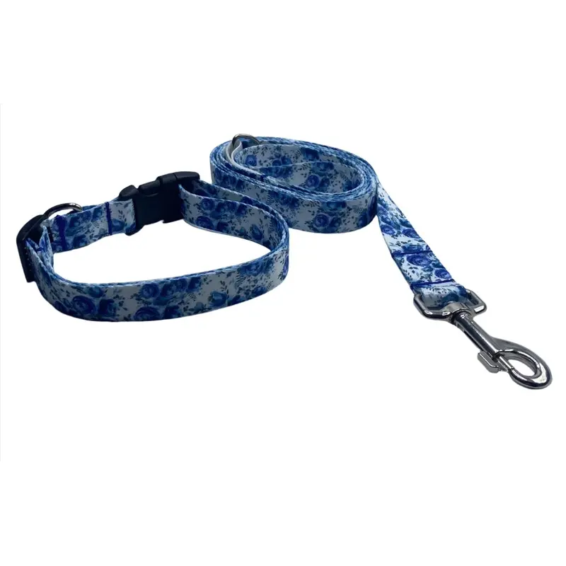 Vintage Blue Roses Nylon Collars or Leads (5/8" wide)