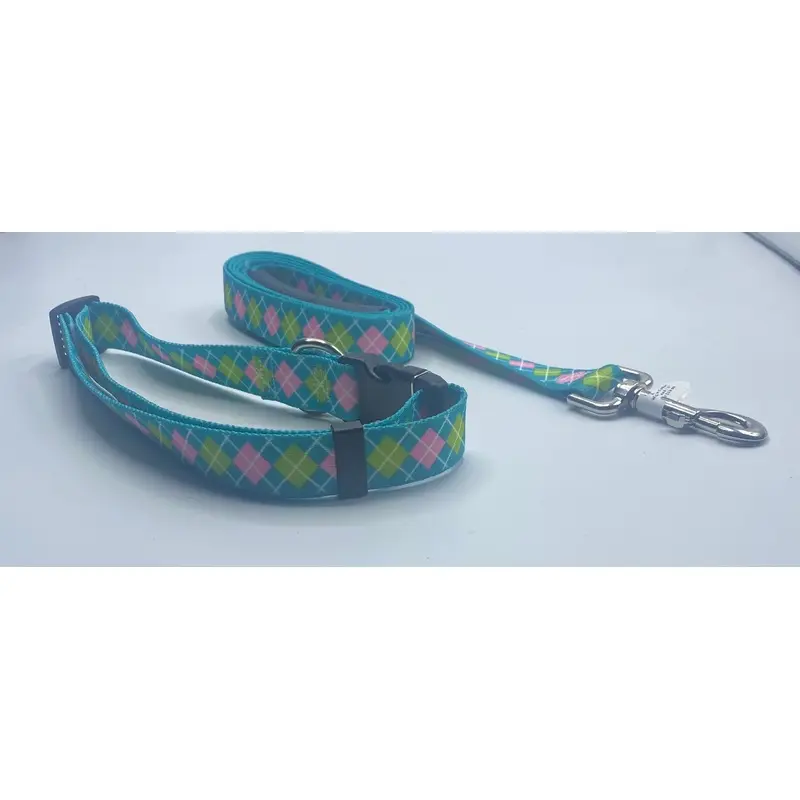 Argyle Blue Dog Collar & Leads