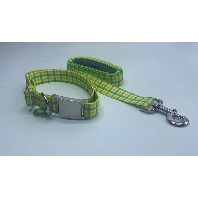Gingham Yellow and Green Dog Collar & Leads