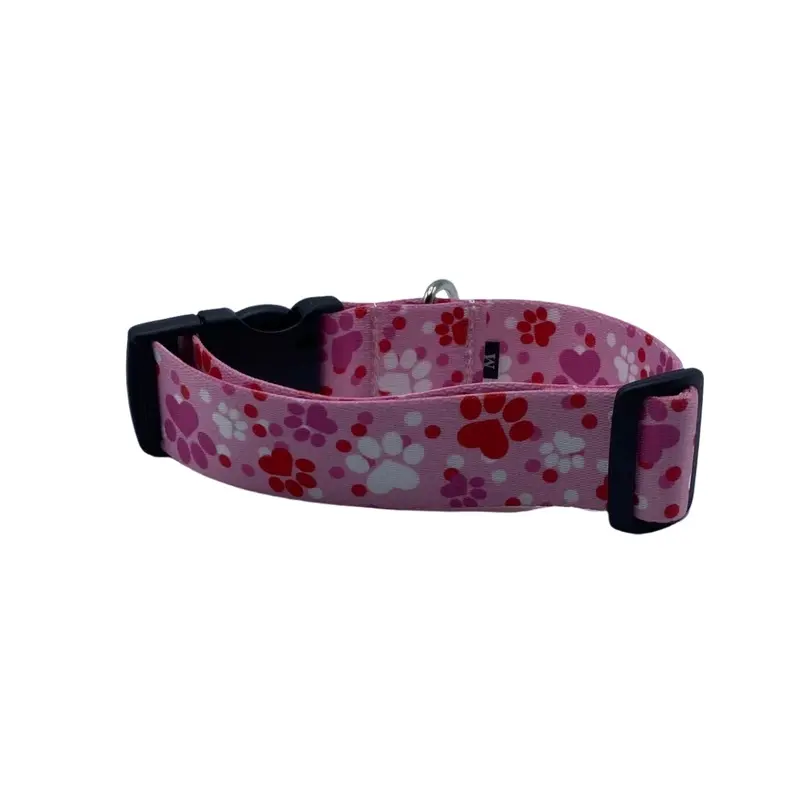 Pink Paw Nylon Dog Collar (1.5" Wide)