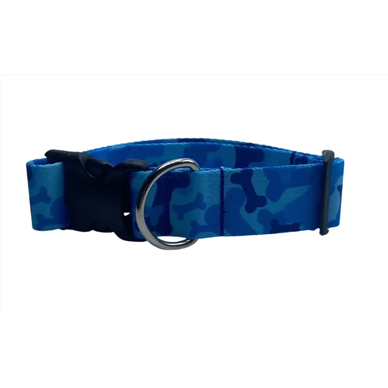 Blue Camo Bones Nylon Dog Collar (1.5" Wide)