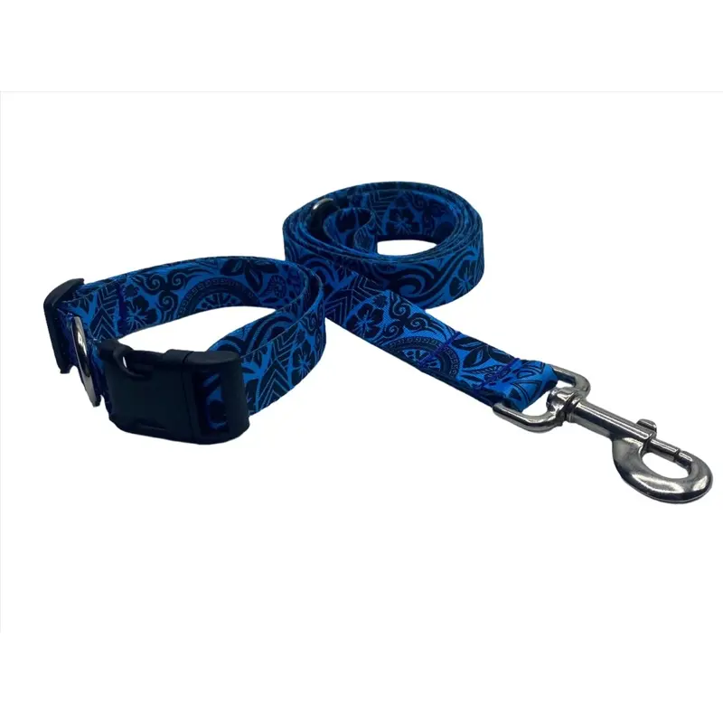 Blue Tribal Floral Nylon Collars or Leads (5/8" wide)