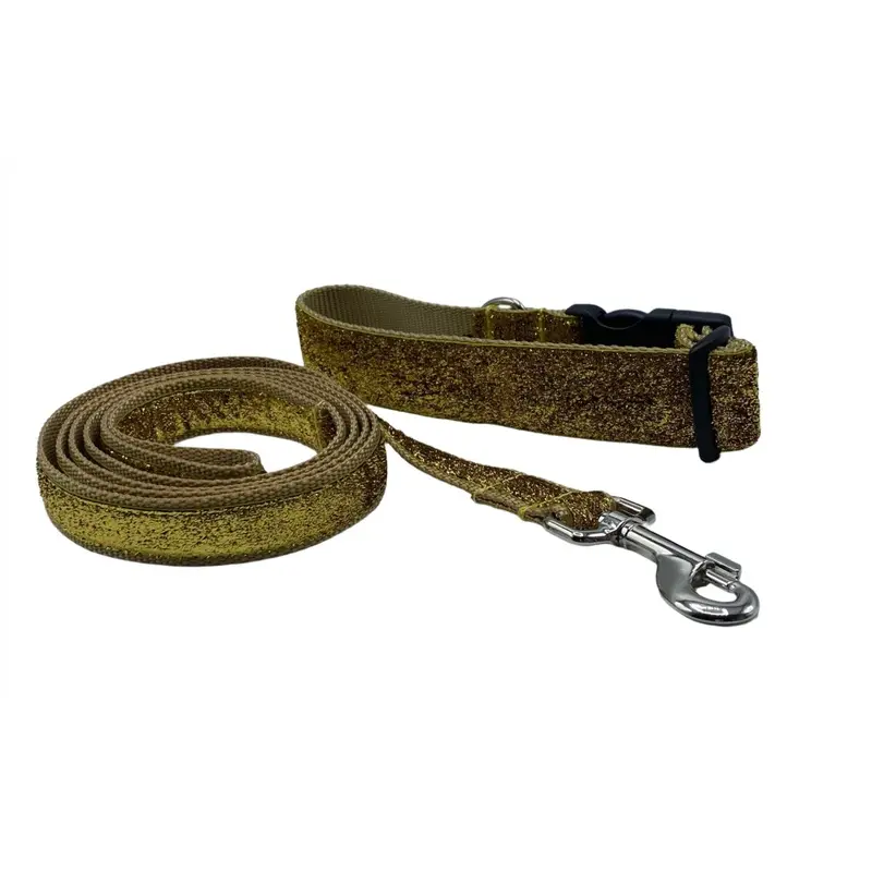 Gold  Glitter Ribbon Nylon Collars & Leads (1" Wide)