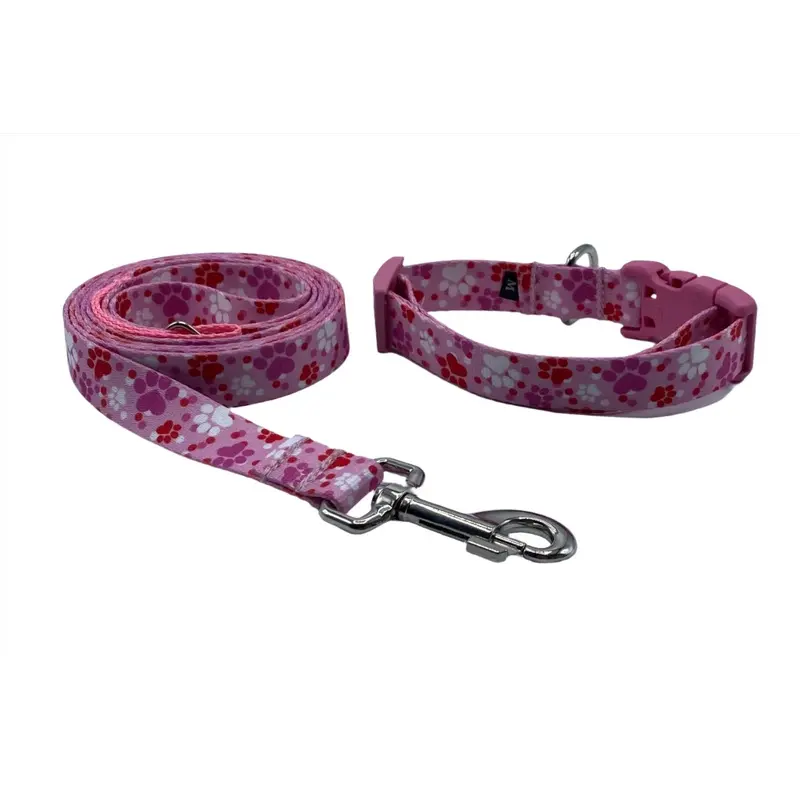 Pink Paw Nylon Collars or Leads (1" Wide)