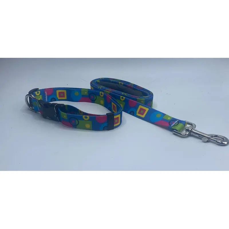 Blue Geometric Dog Collar & Leads