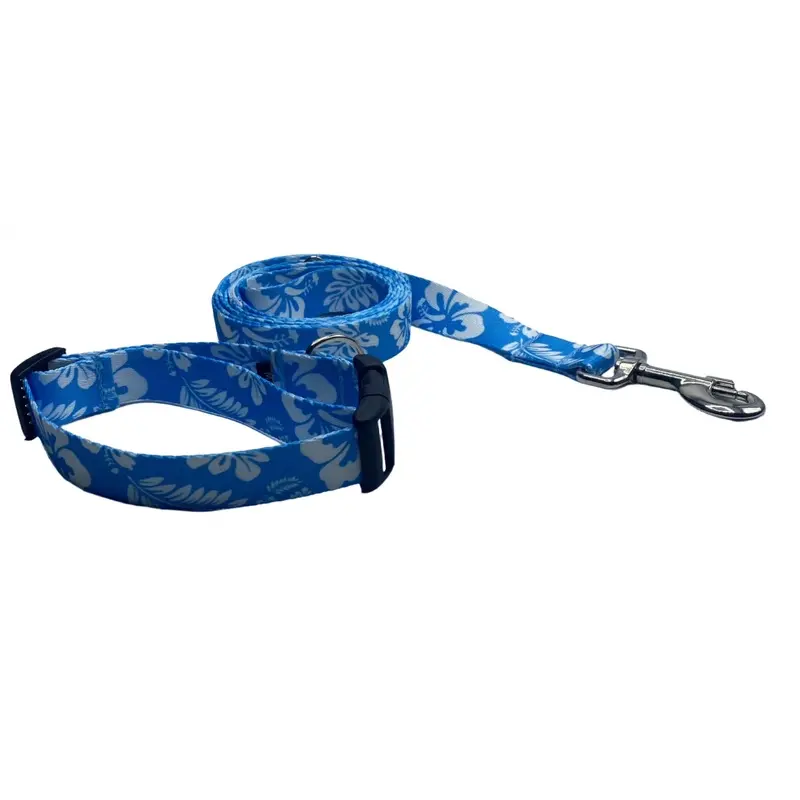 Blue Hawaiian Print Nylon Collars or Leads (1" Wide)