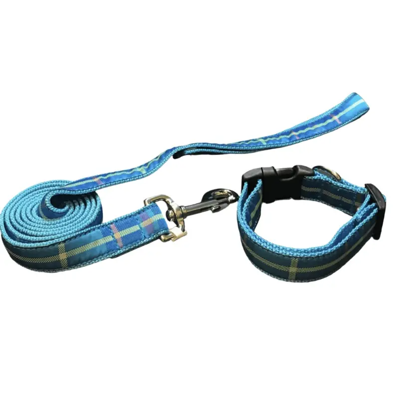 Blue Mad about Plaid Dog Collars or Leads (1" Wide)