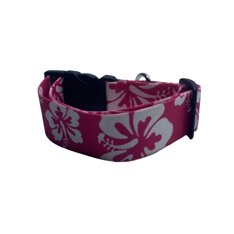Pink Hawaiian Print Nylon Dog Collar (1.5" Wide)