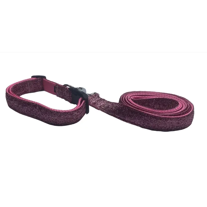 Pink Glitter Ribbon Nylon Collars & Leads (1" Wide)