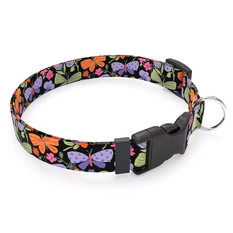 Butterfly Garden Black Dog Collar