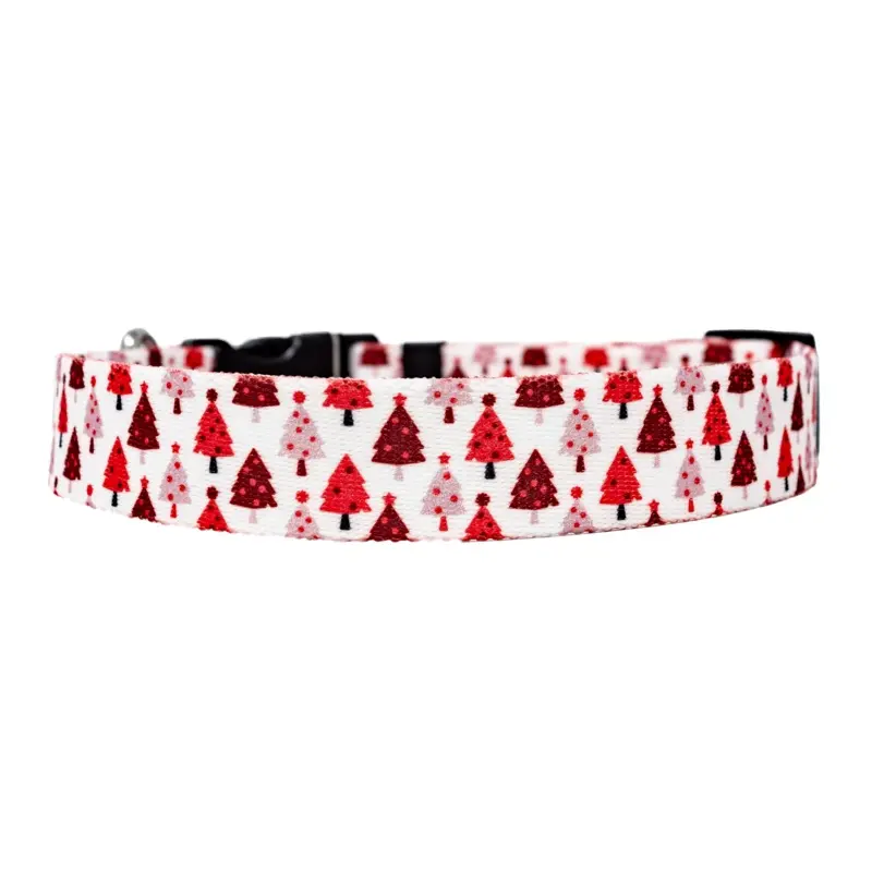 Red Christmas Trees Dog Collar