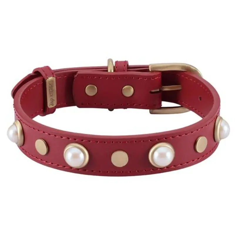 Boho Red Leather Dog Collar