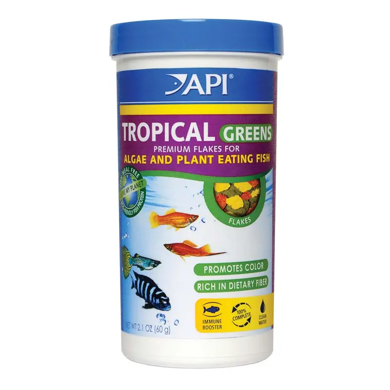 API Tropical Greens Flakes Fish Food 2.1 oz