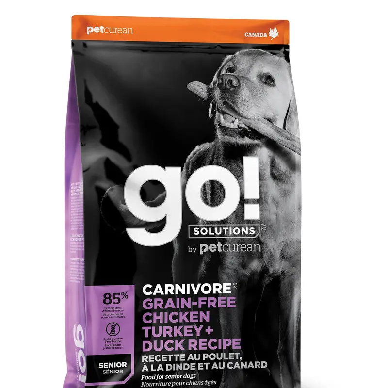 Petcurean GO! CARNIVORE Grain Free Chicken, Turkey + Duck Senior Dog 22lb 