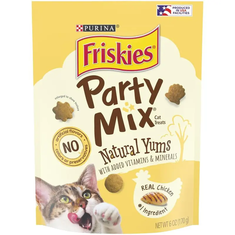 Purina Friskies Party Mix Natural Yums With Real Chicken Cat Treats 6/6oz 