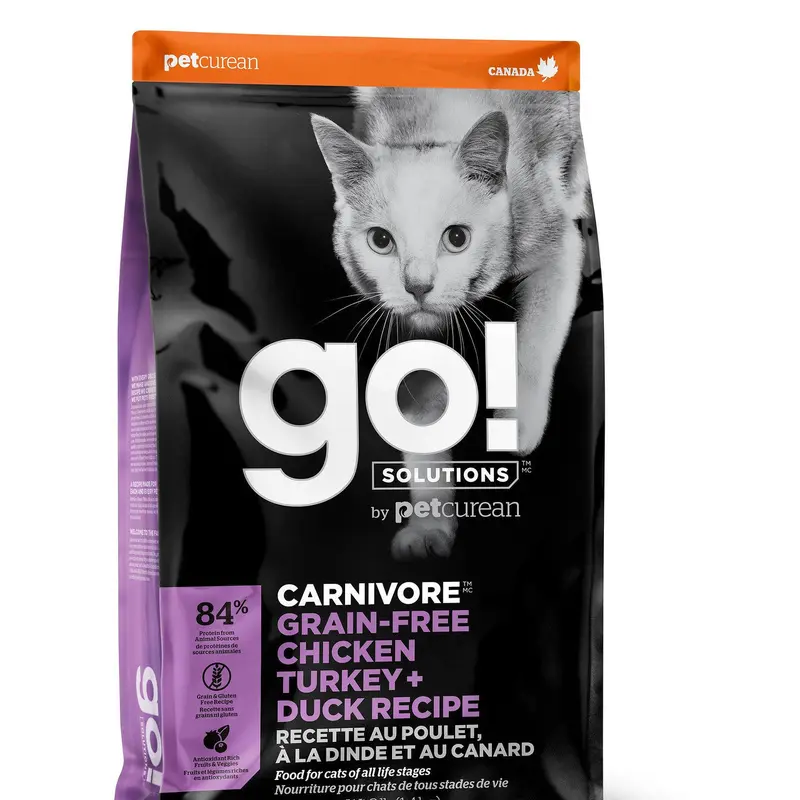 Petcurean GO! CARNIVORE Grain Free Chicken, Turkey + Duck Cat 16lb 