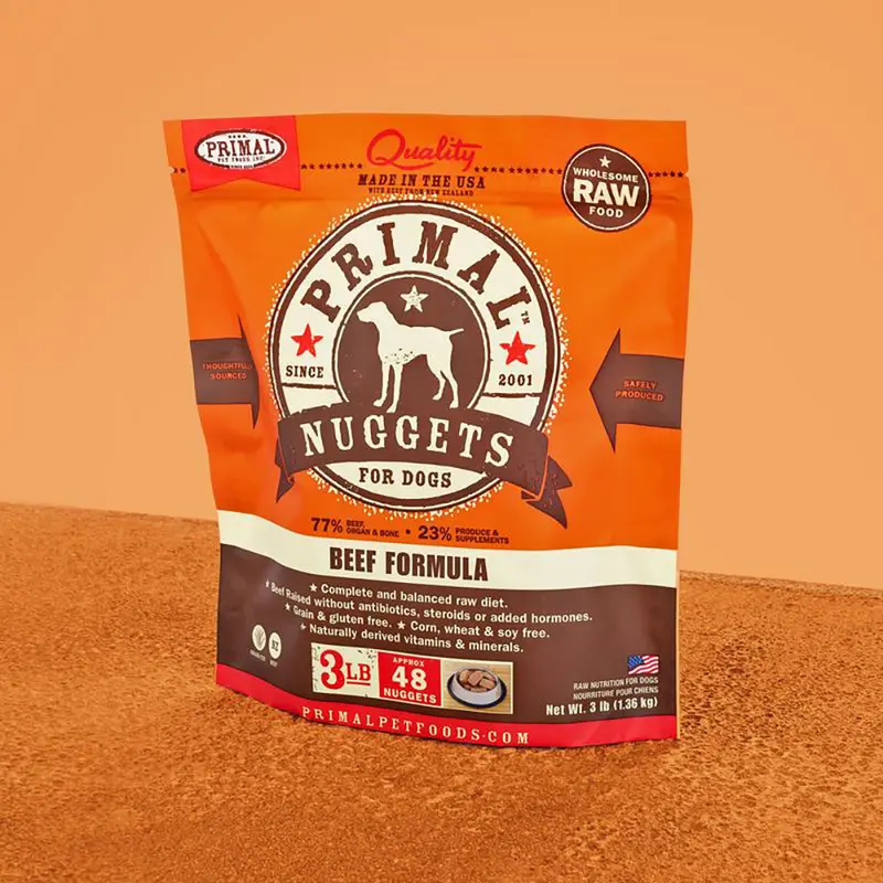 Primal Raw Frozen Nuggets Beef Formula Dog Food 3lb