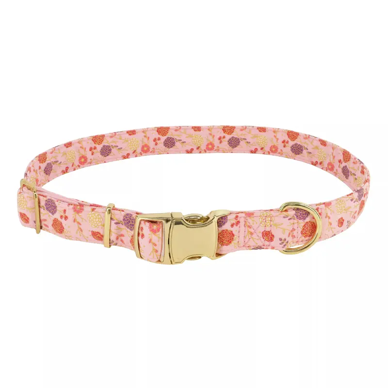 Coastal Accent Metallic 1in Wide 18-26in Adjustable Dog Collar Pink Flowers