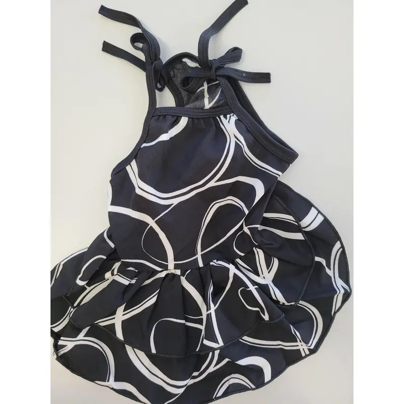 light polyester dress black with white geometric pattern