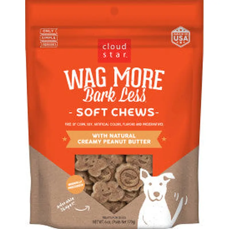Cloud Star Wag More Bark Less Soft Chews Dog Treats, Peanut Butter, 6 oz. Pouch