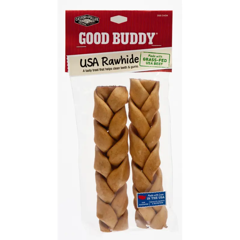 Castor and Pollux Good Buddy USA Rawhide Braided Sticks Dog Chew