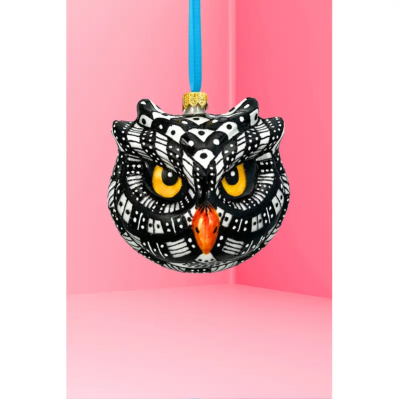 Monochrome Owl Polish Glass Ornament