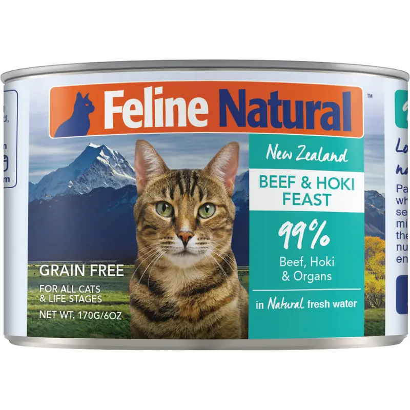 Feline Natural Wet Cat Food - Beef & Hoki Feast - 6oz Can