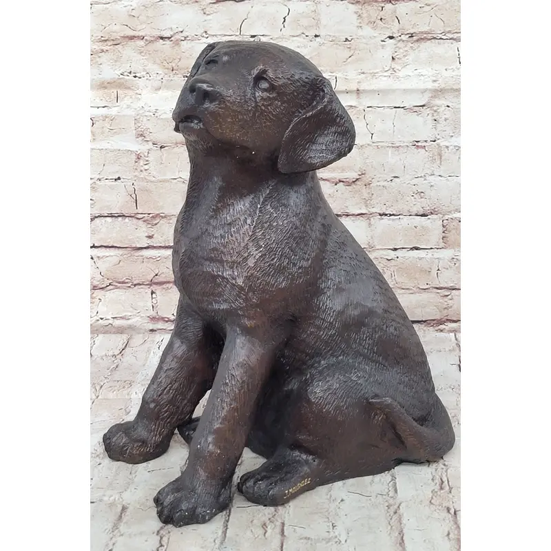 Bronze Metal Labrador Puppy Dog Sculpture Statue Figure Signed Art Collectible