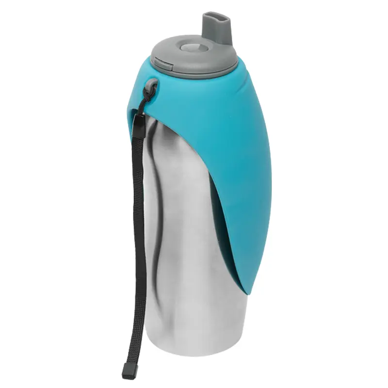 Messy Mutts Stainless Steel Travel Water Bottle with Silicone Flip Up Bowl