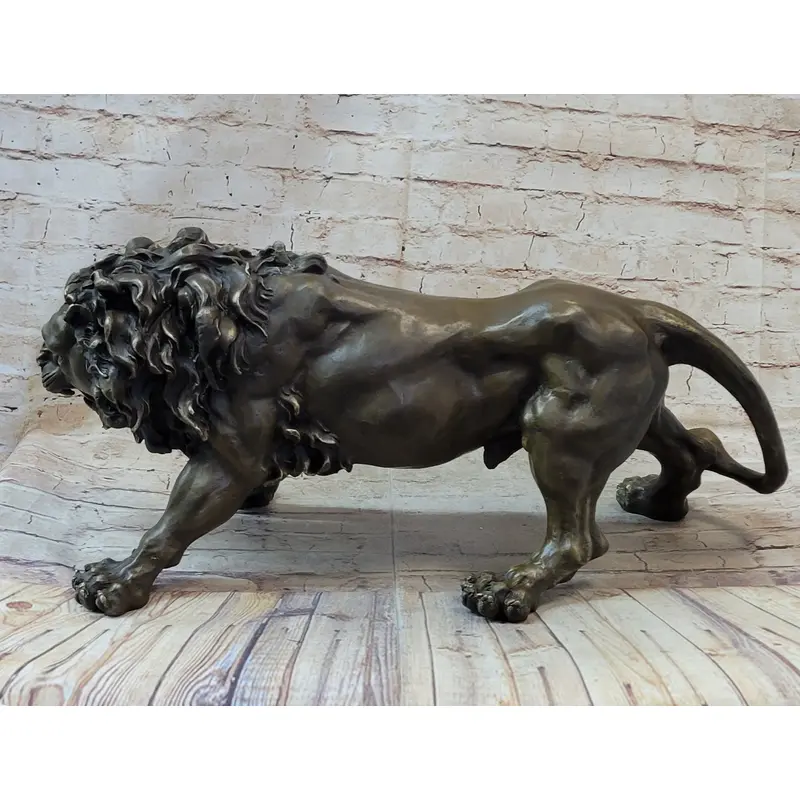 Roaring Guardian Lion Bronze Metal Figurine Sculpture Statue Signed Art Decor