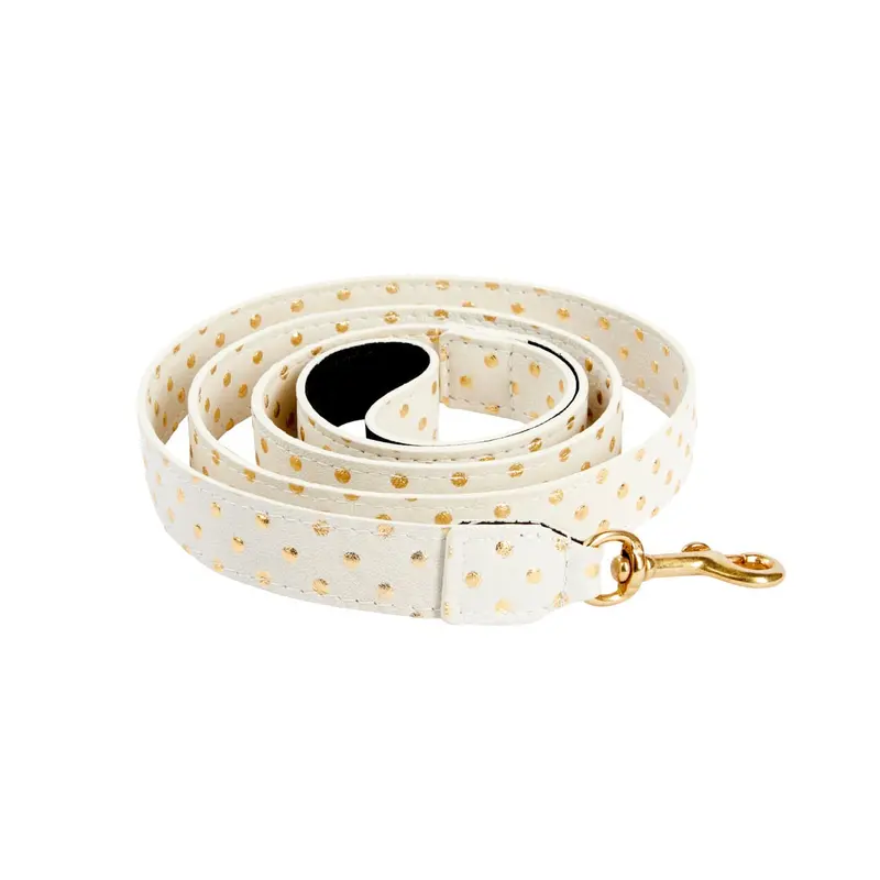 White & Gold Polka Dot Italian Leather Leash