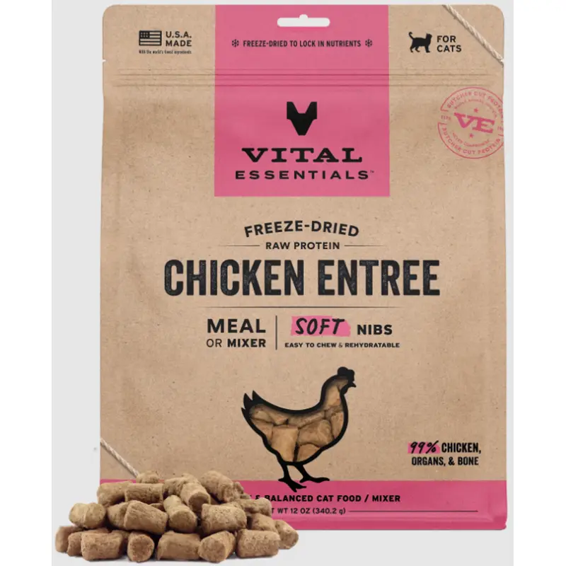 Vital Freeze-Dried Raw Chicken Entree & Mixer Cat Food Soft Nibs 12oz
