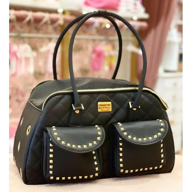 Designer Dog Travel Carrier - Black with Gold Studs