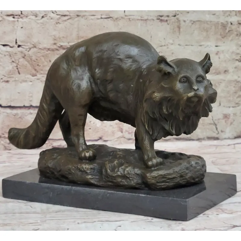 Persian Cat by Charles Emile Jonchery Bronze Sculpture Figurine Collectible 7" x 9.5"