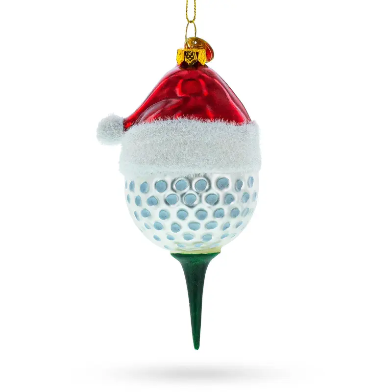 Golf Ball with Holiday Cheer Blown Glass Christmas Ornament