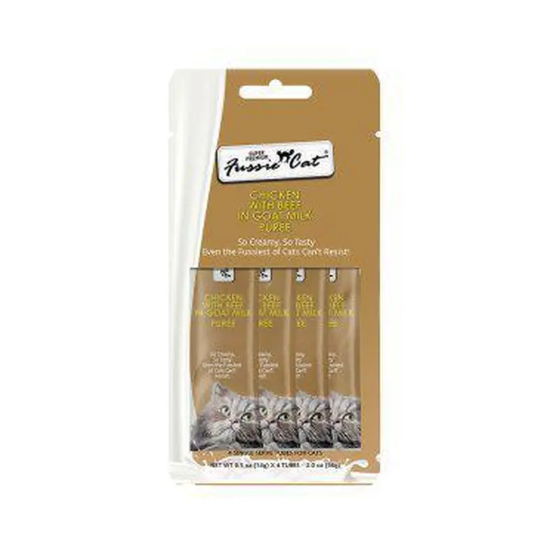 Fussie Cat Super Premium Chicken with Beef in Goat Milk Puree Cat Food Topper 2oz