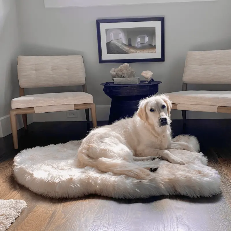 PupRug by Paw.com Faux Fur Orthopedic Dog Bed - Curve White with Brown Accents