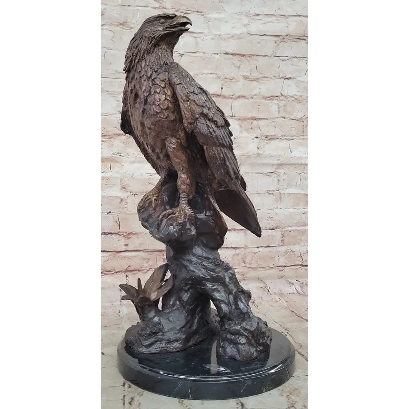Two Tone American Bald Eagle Bronze Statue Sculpture Figure Marble Base 18" x 9"