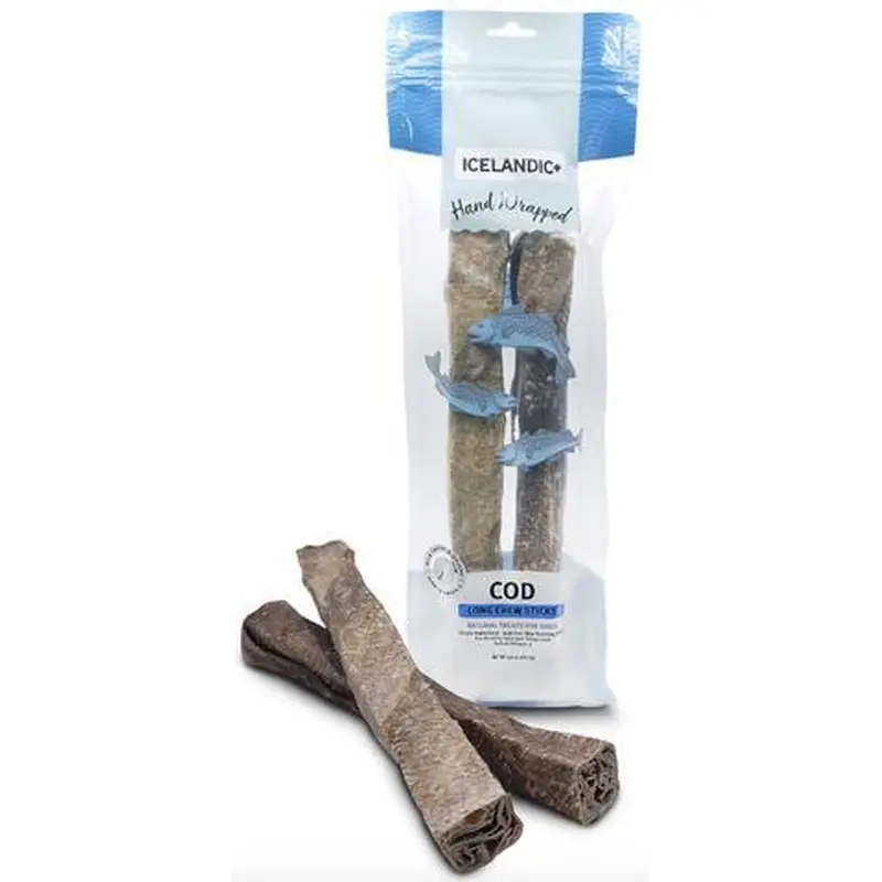 Icelandic+ Hand Wrapped Cod Skin Long Chew Stick Dog Treats
