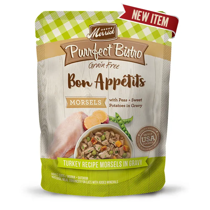 Merrick Purrfect Bistro Bon Apptits Turkey Recipe Morsels in Gravy Cat Food