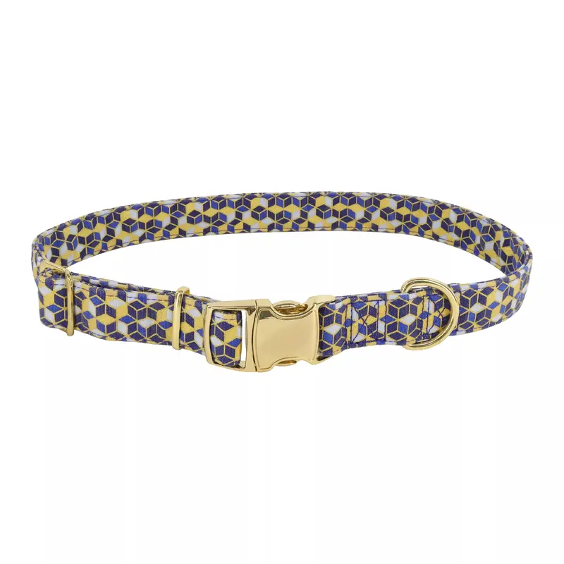 Coastal Accent Metallic 5/8in Wide 8-12in Adjustable Dog Collar Blue Diamonds