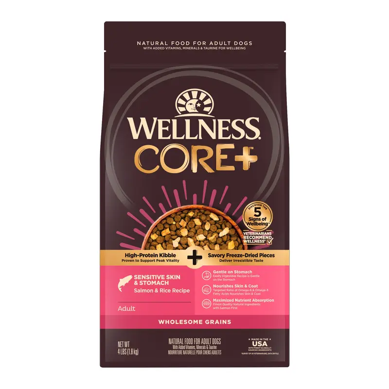 Wellness CORE+ Sensitive Skin & Stomach Dry Dog Food Salmon & Rice Recipe 4lb