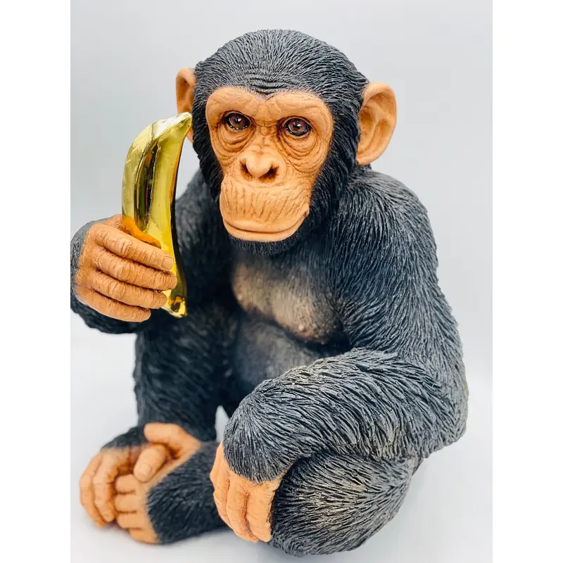 Modern Monkey Sculpture with Gold Banana