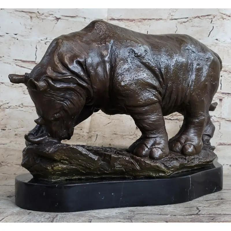 Signed Original Milo Rhinoceros African White Rhino Bronze Sculpture Figurine
