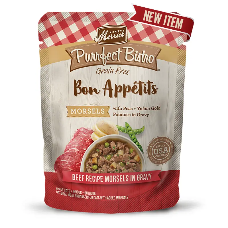 Merrick Purrfect Bistro Bon Apptits Beef Recipe Morsels in Gravy Cat Food