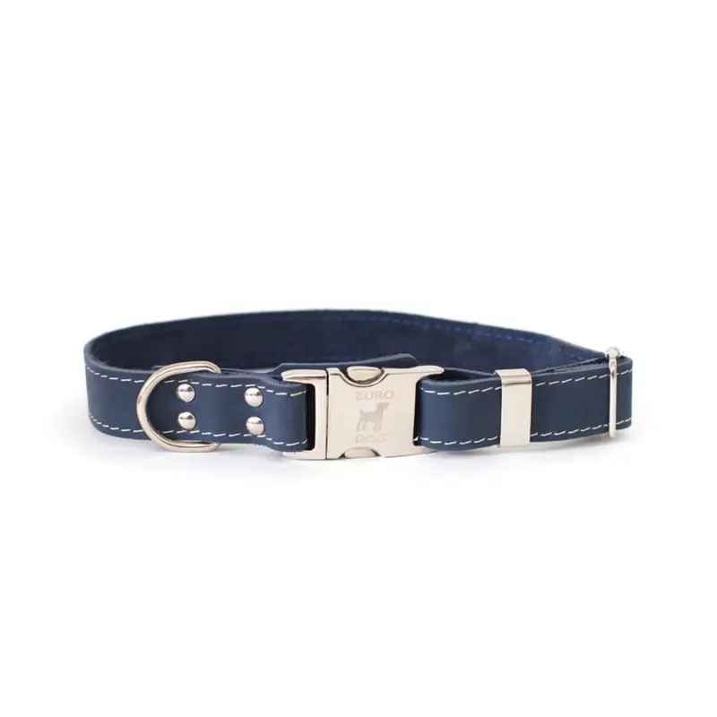Euro-Dog Quick-Release Leather Dog Collar Large Navy